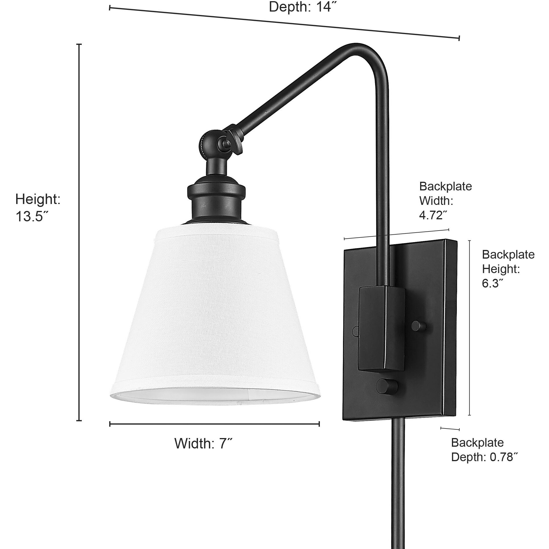 Elyon 14 inch 60 watt Matte Black Swing Arm Sconce Wall Light
